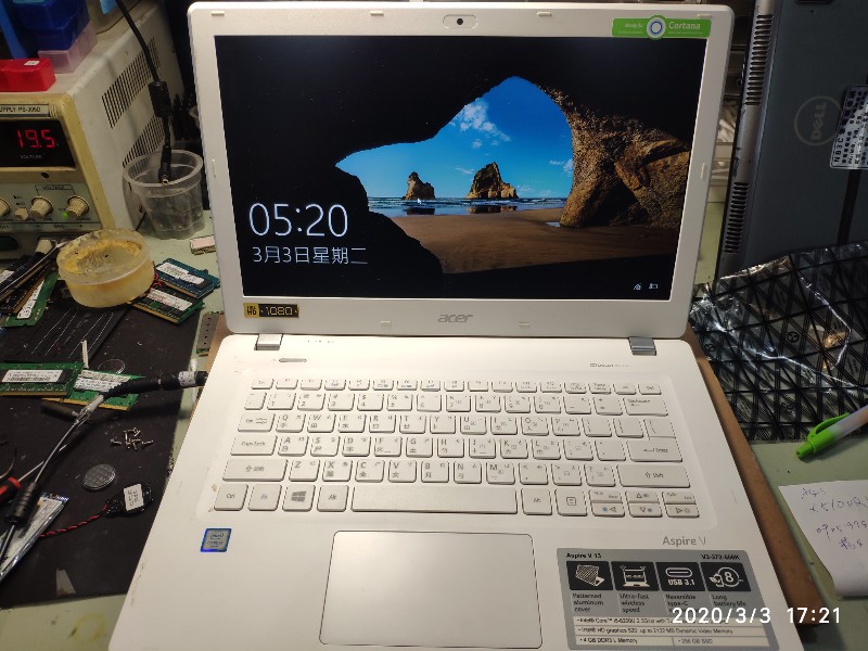 Acer v3 372 不開機 機板滲水 更換機板 ok 快速更換主機板